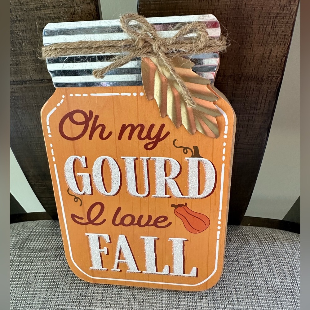 FALL Oh My Gourd I Love Fall wooden sign shaped as a mason jar